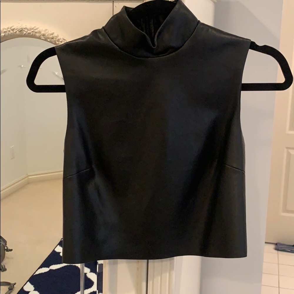 Cropped High Neck Faux Leather Tank